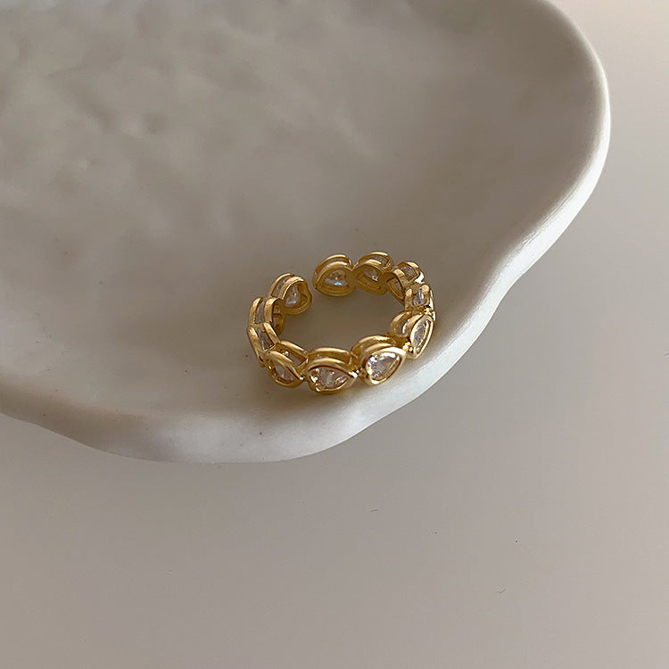Bague en Zircon en forme de cœur, personnalité rétro et minimalisme, gracieuse et assortie à tout