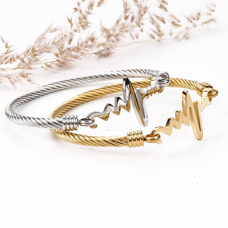Bracelet ECG en acier inoxydable européen et américain pour femmes