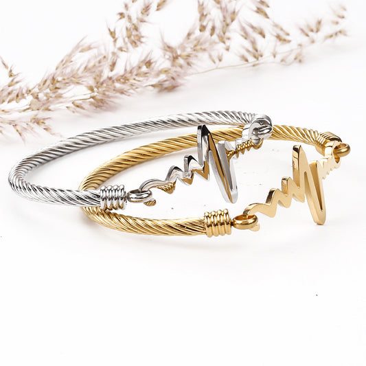 Bracelet ECG en acier inoxydable européen et américain pour femmes