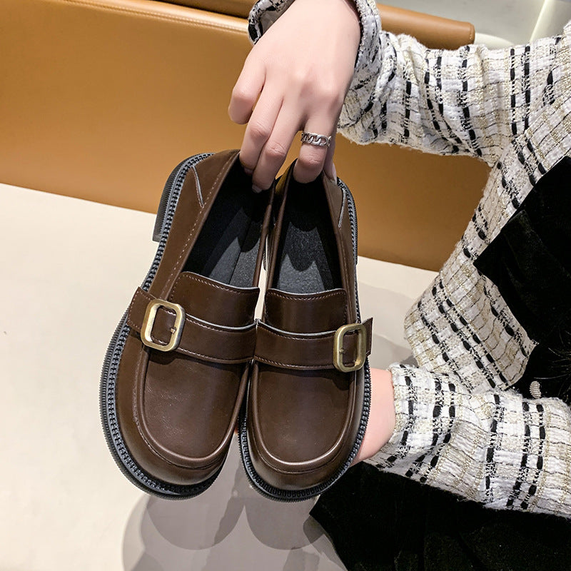 Zapatos de cuero estilo británico retro de suela blanda para mujer