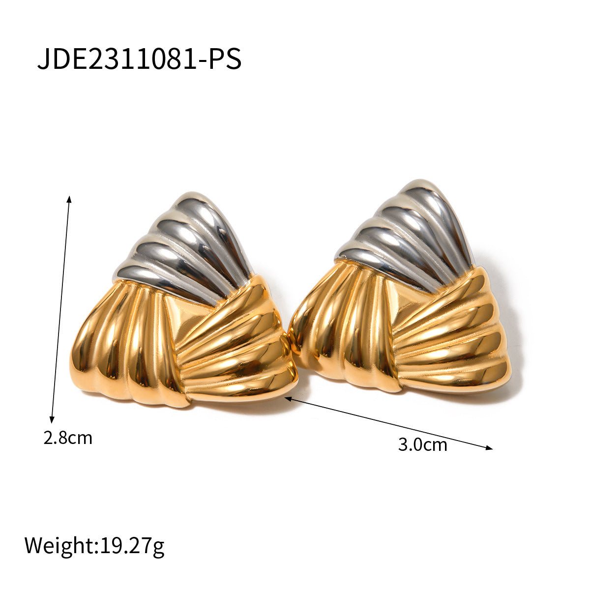 Boucles d'oreilles triangulaires à texture tissée en acier inoxydable en or 18 carats