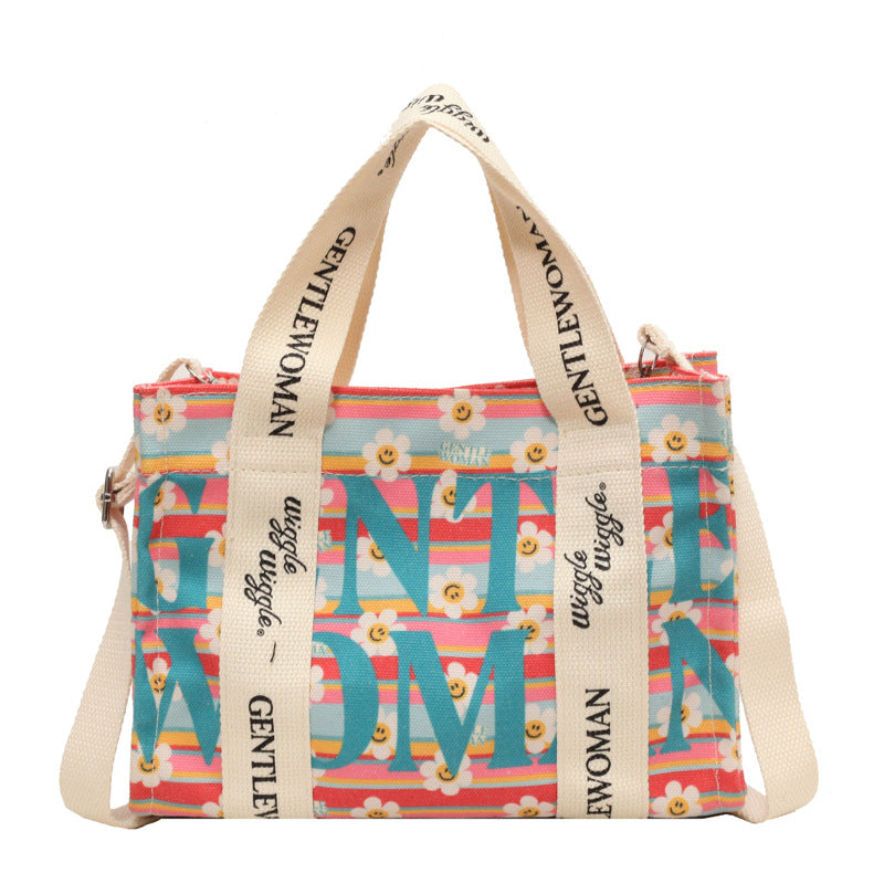 Letter Printed Canvas Bag Large Capacity Crossbody Ladies