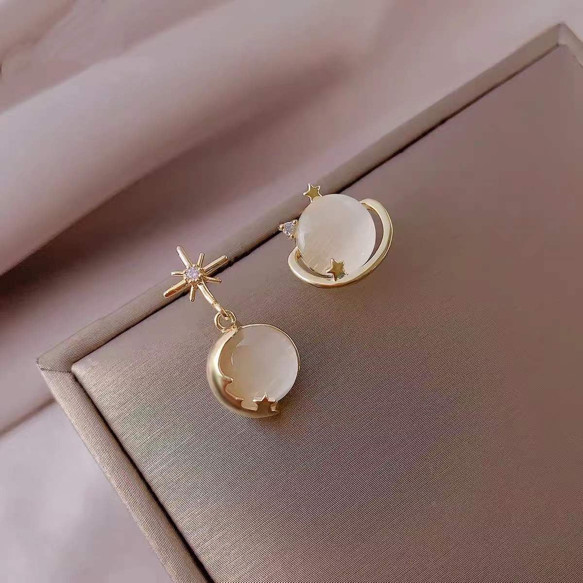 Asymmetric Opal Planet Earrings Women