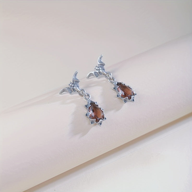 Classic Retro Personality Bat Drop-shaped Zircon Earrings For Men And Women