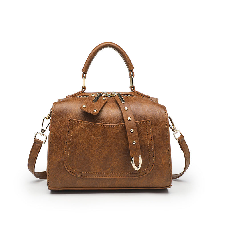Bolso de un solo hombro de color sólido retro de moda para mujer