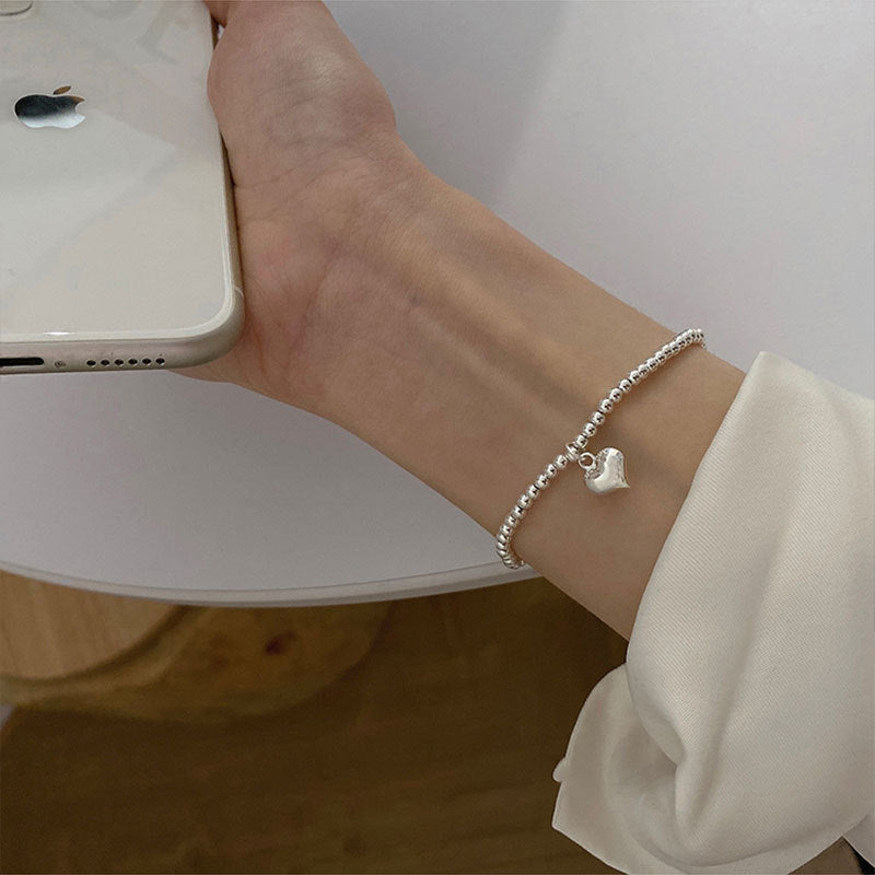 Silver Sweet Loving Heart Bracelet Women's Retro Simple Geometric