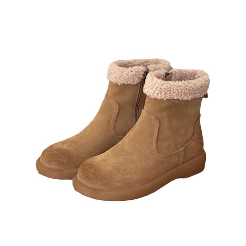 Botas de nieve de piel de cordero cuero genuino cálido retro