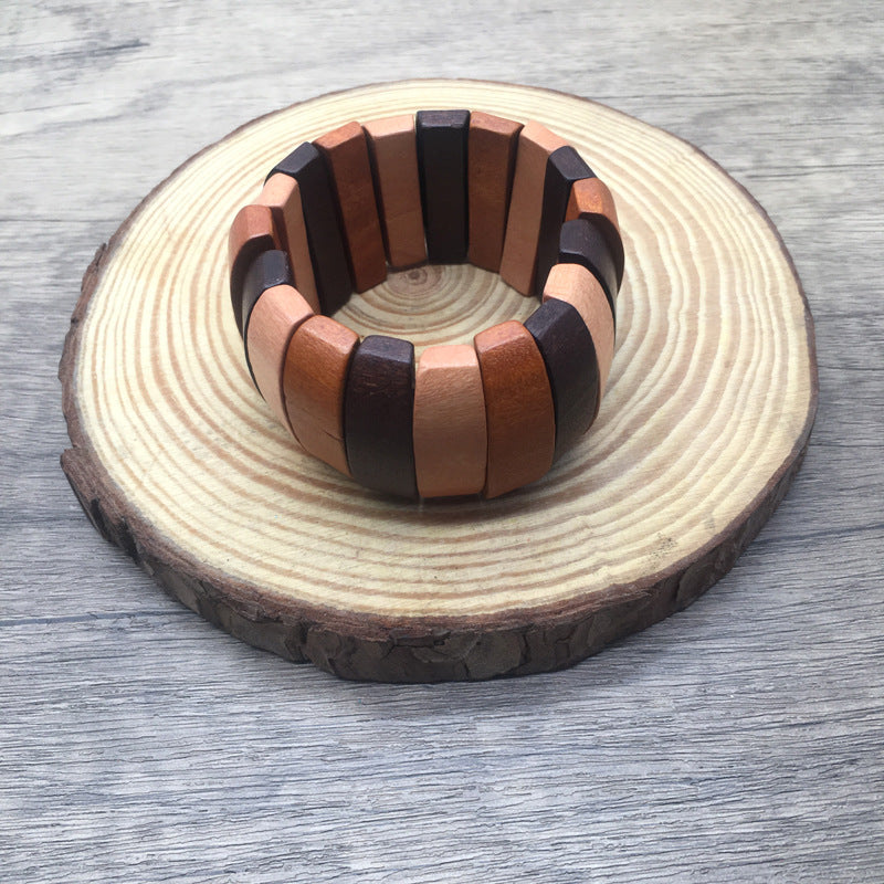 Watch Buckle Colored Wood Handmade Beaded Elastic Bracelet