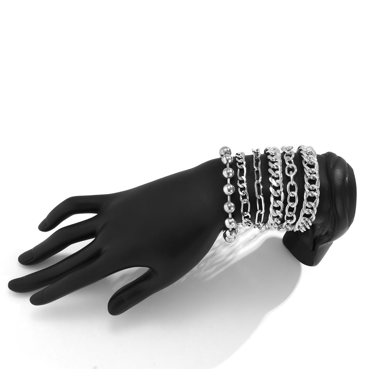 Bracelet multicouche à chaîne en métal avec perles rondes exagérées