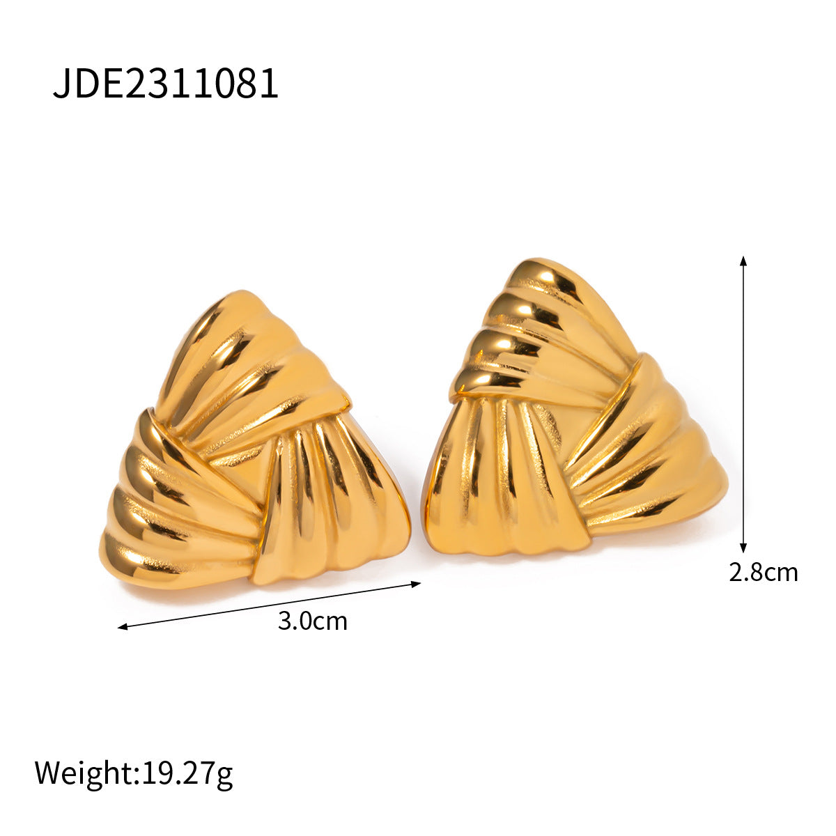 Boucles d'oreilles triangulaires à texture tissée en acier inoxydable en or 18 carats