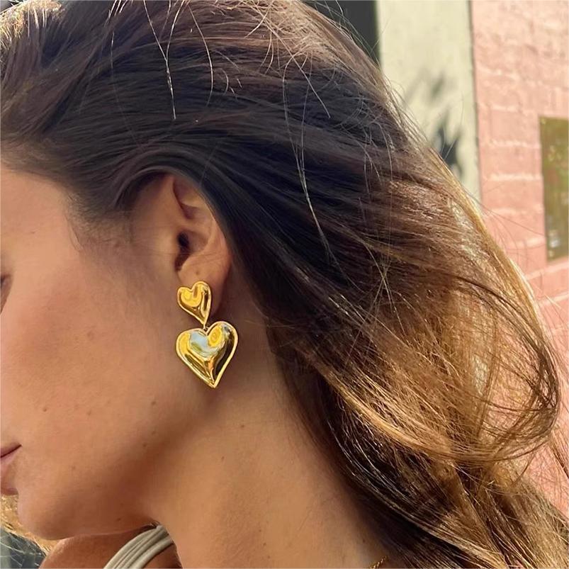 18K Gold Stainless Steel Heart-shaped Gold And Silver Color Matching Earrings