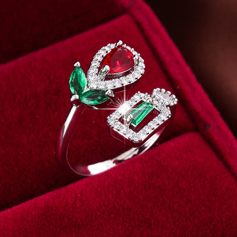 Anillo de flor de tulipán estilo socialité retro de alta calidad