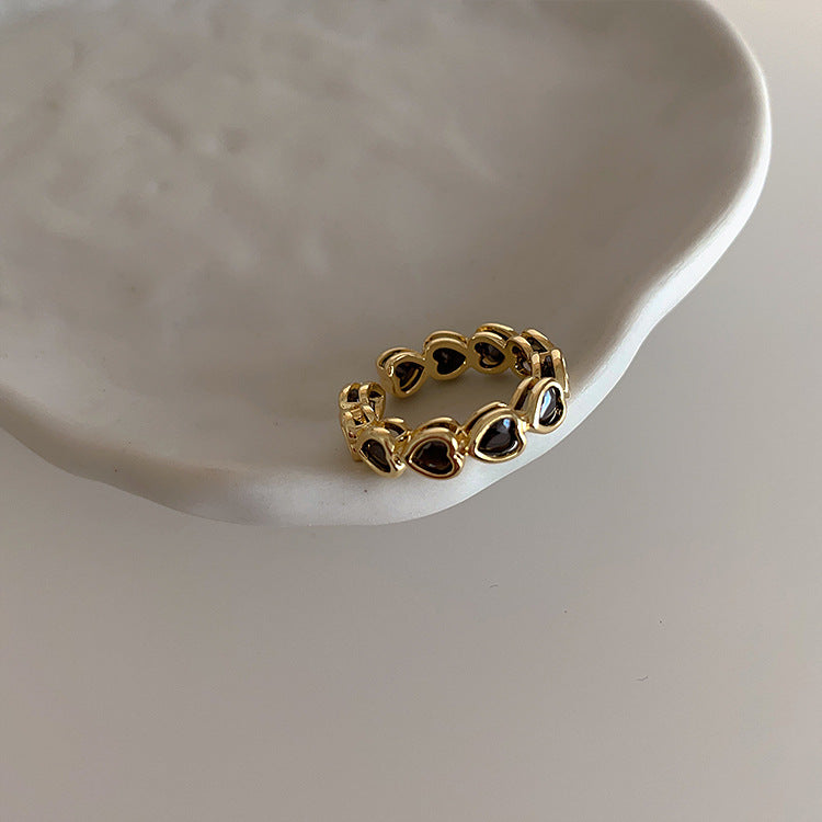 Bague en Zircon en forme de cœur, personnalité rétro et minimalisme, gracieuse et assortie à tout