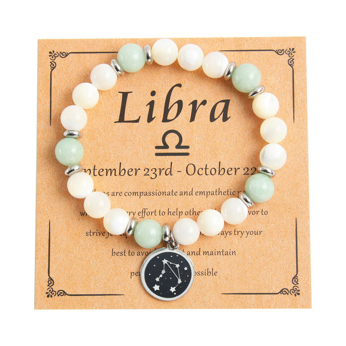 Bracelet rond en perles de pierre naturelle, pendentif rond en acier inoxydable, douze constellations
