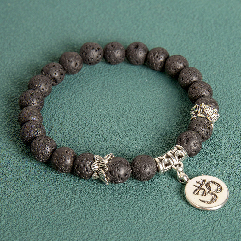 Nouveau 8MM Agate bleu Grain pierre Lotus lettre hommes Bracelet de perles