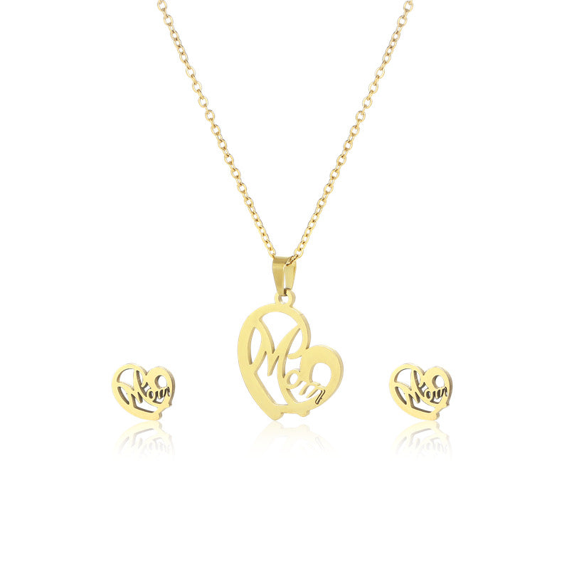 Collier et boucles d'oreilles en forme de cœur pour maman, bijoux à la mode, en acier inoxydable, costume