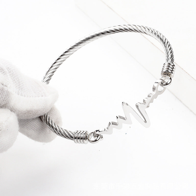 Bracelet ECG en acier inoxydable européen et américain pour femmes