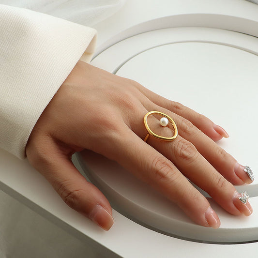 18K Gold Geometric Titanium Steel Ring  Pearl