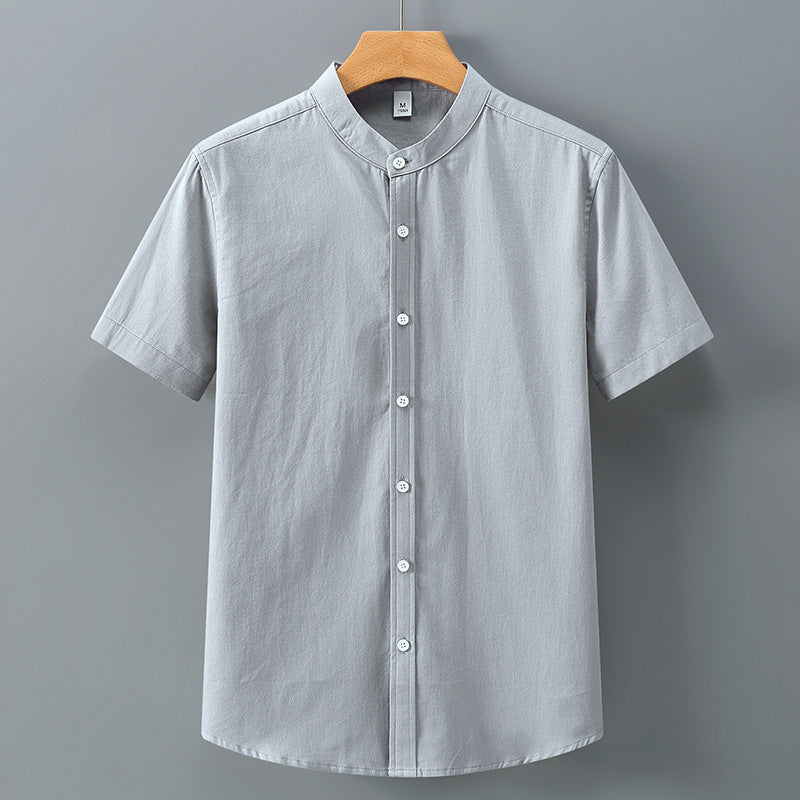 Men's Stand Collar Short Sleeve Shirt Loose Half Sleeve
