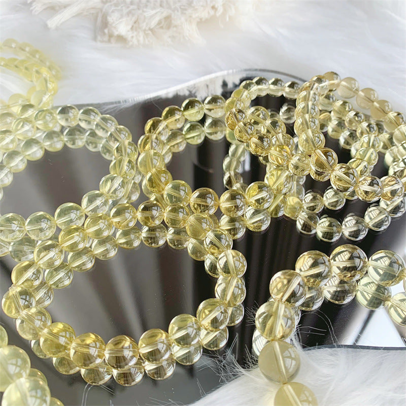 Bracelet en cristal naturel de citron, Bracelet à la mode pour femmes, perles rondes, Citrine