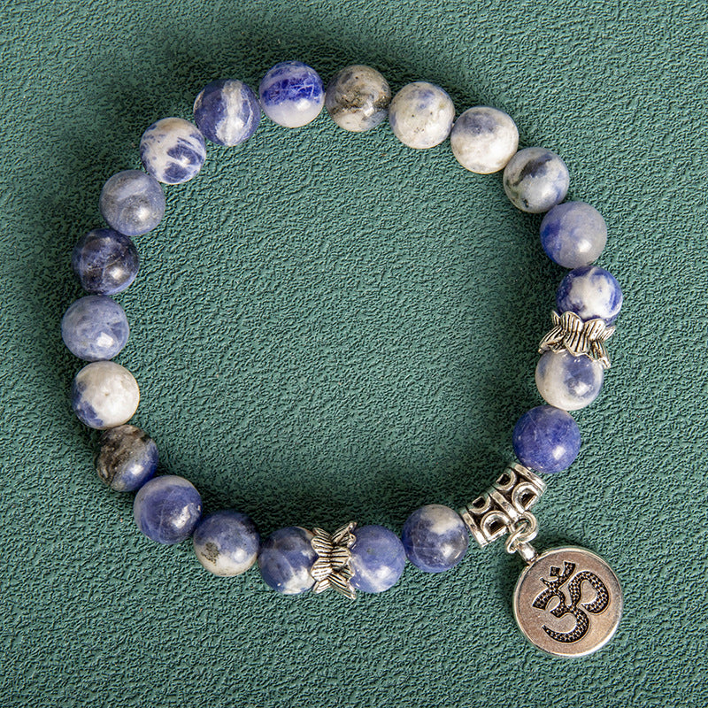 Nouveau 8MM Agate bleu Grain pierre Lotus lettre hommes Bracelet de perles