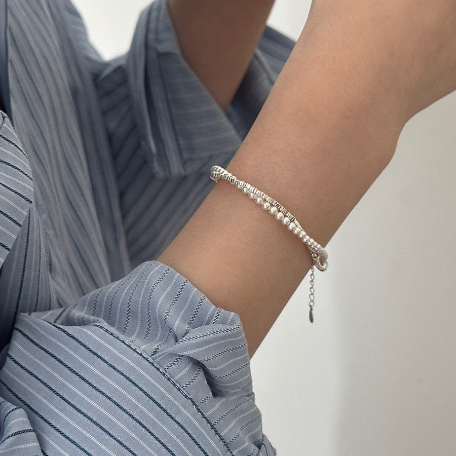 Women's Double-layer Pearl And Silver Necklace Simple Bracelet