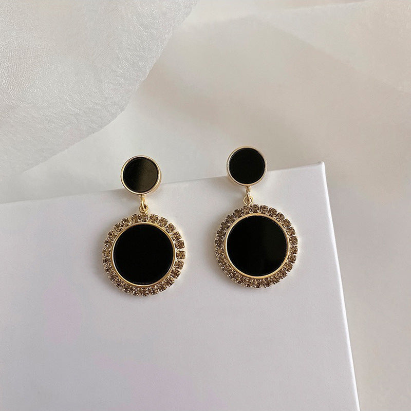 Bague en argent Sterling avec aiguille en Zircon noir, Niche haut de gamme, filet rouge rétro, tempérament Simple, boucles d'oreilles à la mode féminine