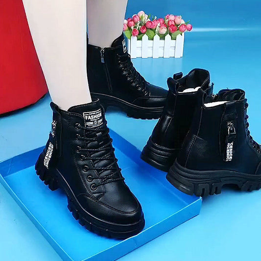 Short Boots Soft Leather Martin Flat Side Zipper Thick Bottom Generation Hair