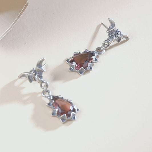 Classic Retro Personality Bat Drop-shaped Zircon Earrings For Men And Women