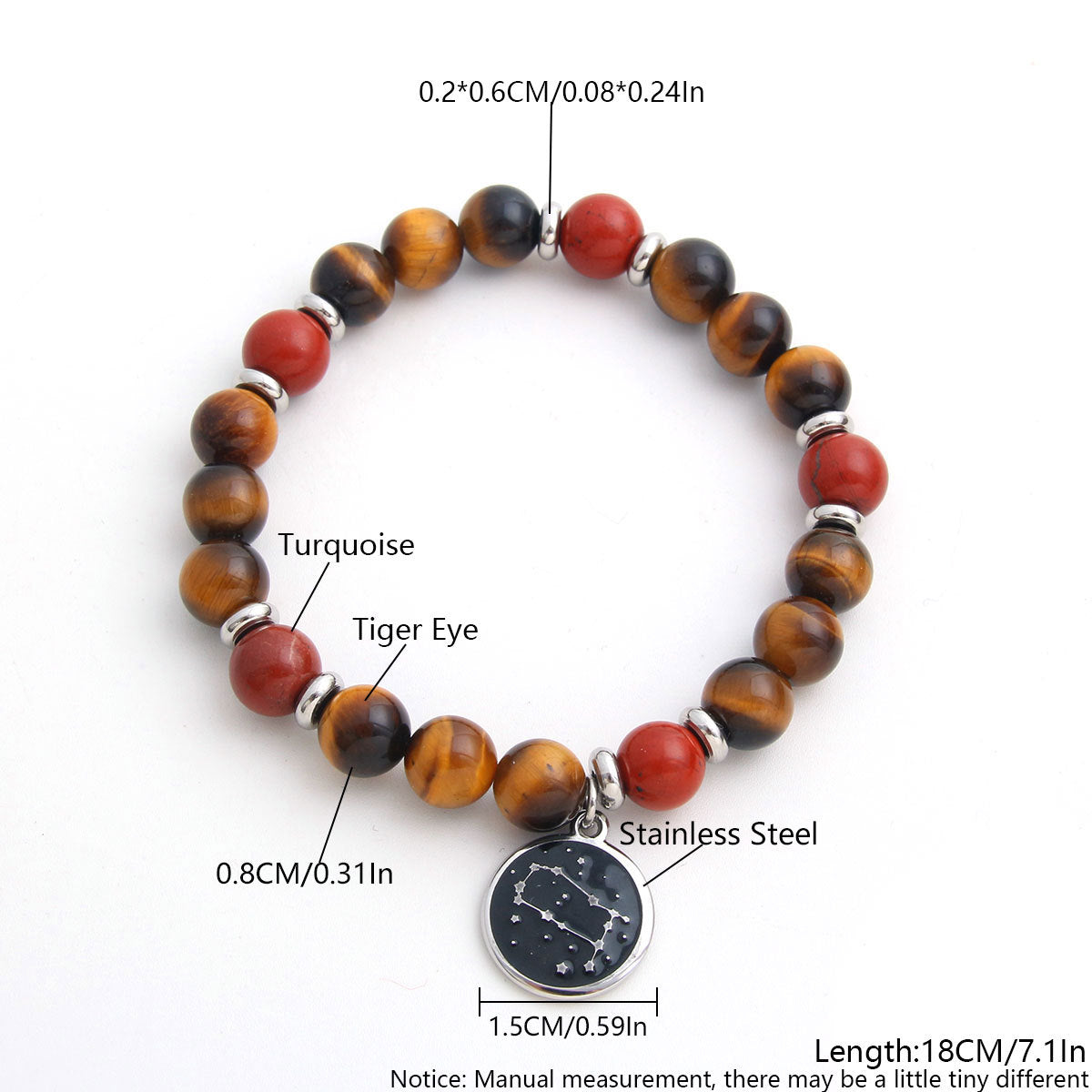 Bracelet rond en perles de pierre naturelle, pendentif rond en acier inoxydable, douze constellations