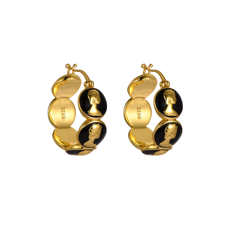 Retro Silver Socialite Light Luxury Minority Metal Queen Head Earrings