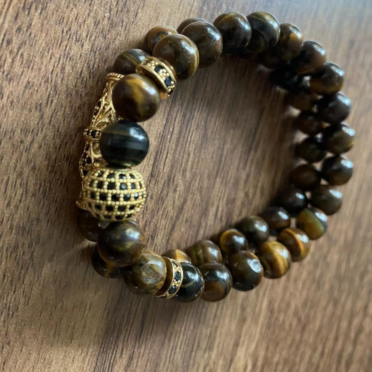 Bracelet Oeil de Tigre Naturel en Cuivre Micro-incrusté