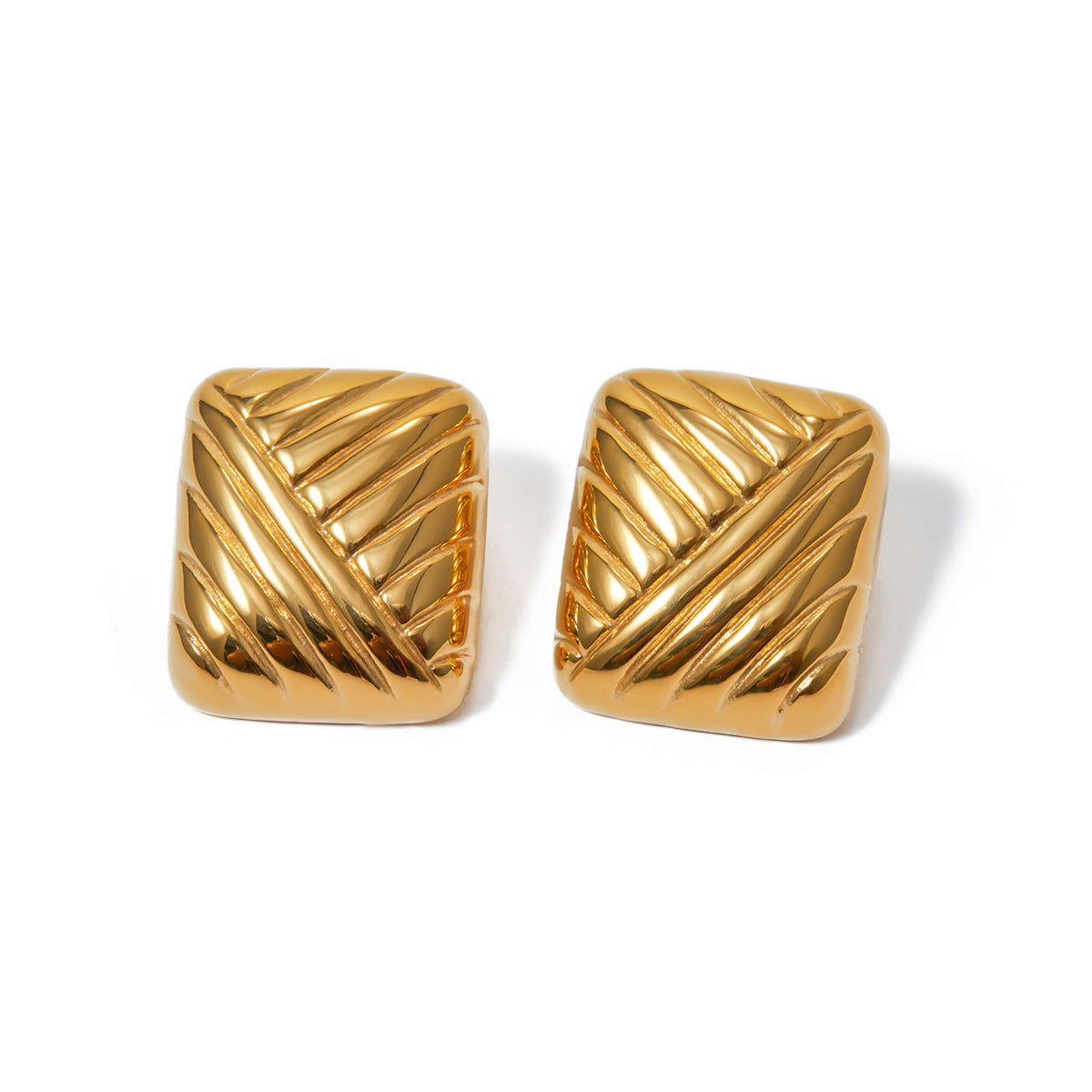 18k Gold Stainless Steel Square Woven Pattern Earrings