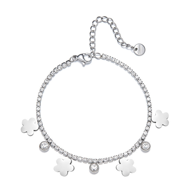 Rectangular Flower Inlaid Zircon Lobster Buckle Bracelet
