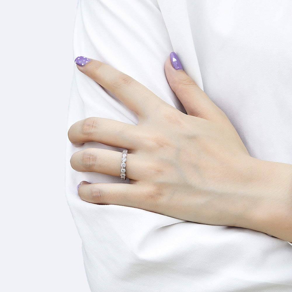 Bague ronde en argent sterling S925 avec zircon pour femme