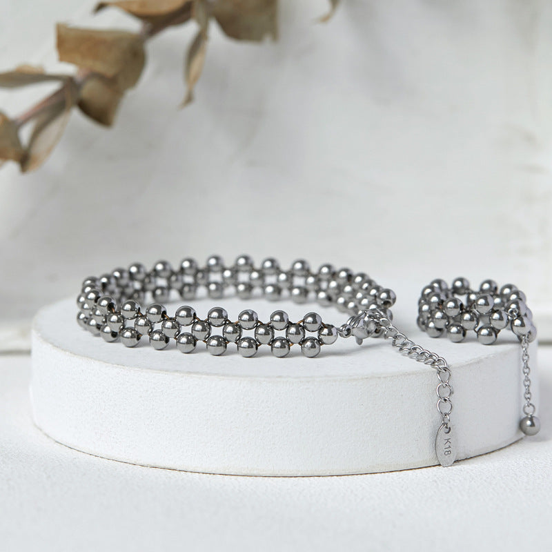 Bracelet multicouche rétro français à trois rangées de perles rondes pour femmes