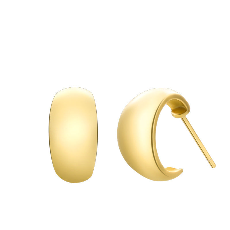 Boucles d'oreilles mates en forme de C, en argent sterling S925, au design simple