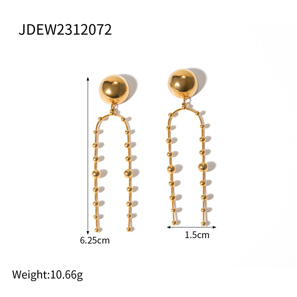 18k Gold Stainless Steel Hemispherical Bead Pendant Earrings