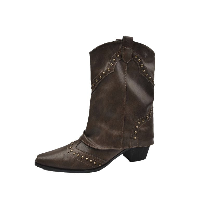 Bottes collants à bout pointu rétro coupe en V pour femmes, Design d'intérêt spécial