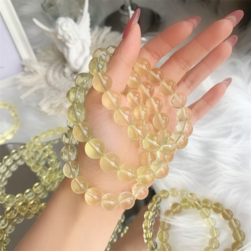 Bracelet en cristal naturel de citron, Bracelet à la mode pour femmes, perles rondes, Citrine