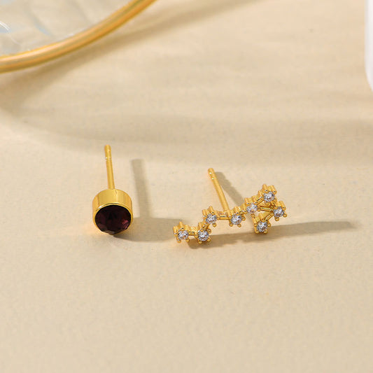 Clous d'oreilles personnalisés, 12 constellations, pierre de naissance, AB, tempérament asymétrique, aiguille auriculaire pour femme