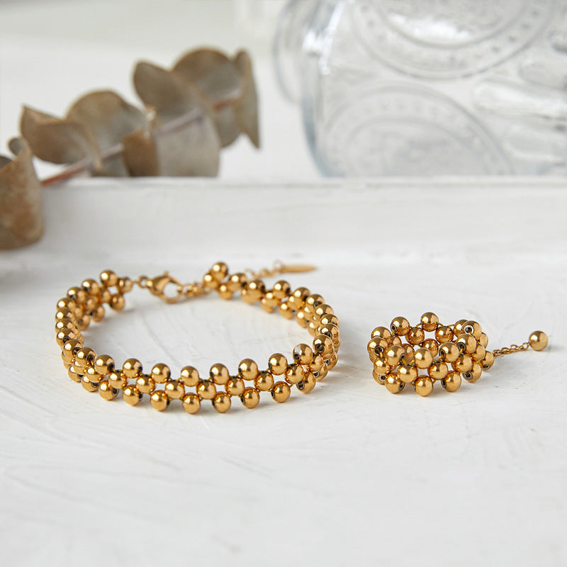 Bracelet multicouche rétro français à trois rangées de perles rondes pour femmes