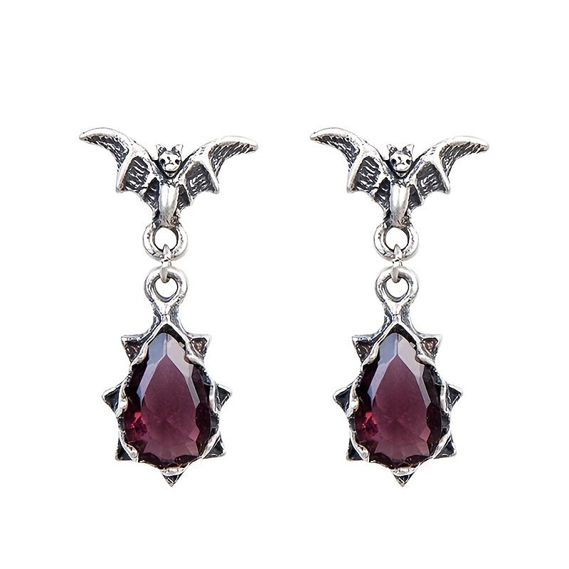 Classic Retro Personality Bat Drop-shaped Zircon Earrings For Men And Women