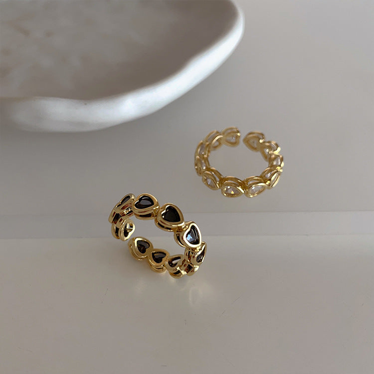 Bague en Zircon en forme de cœur, personnalité rétro et minimalisme, gracieuse et assortie à tout