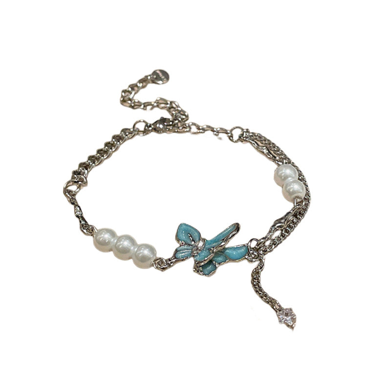 Collier de perles en strass papillon froid