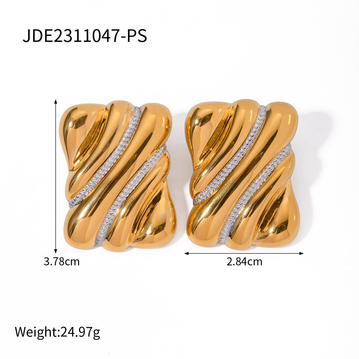 Boucles d'oreilles à texture bloquante de couleur en acier inoxydable en or 18 carats