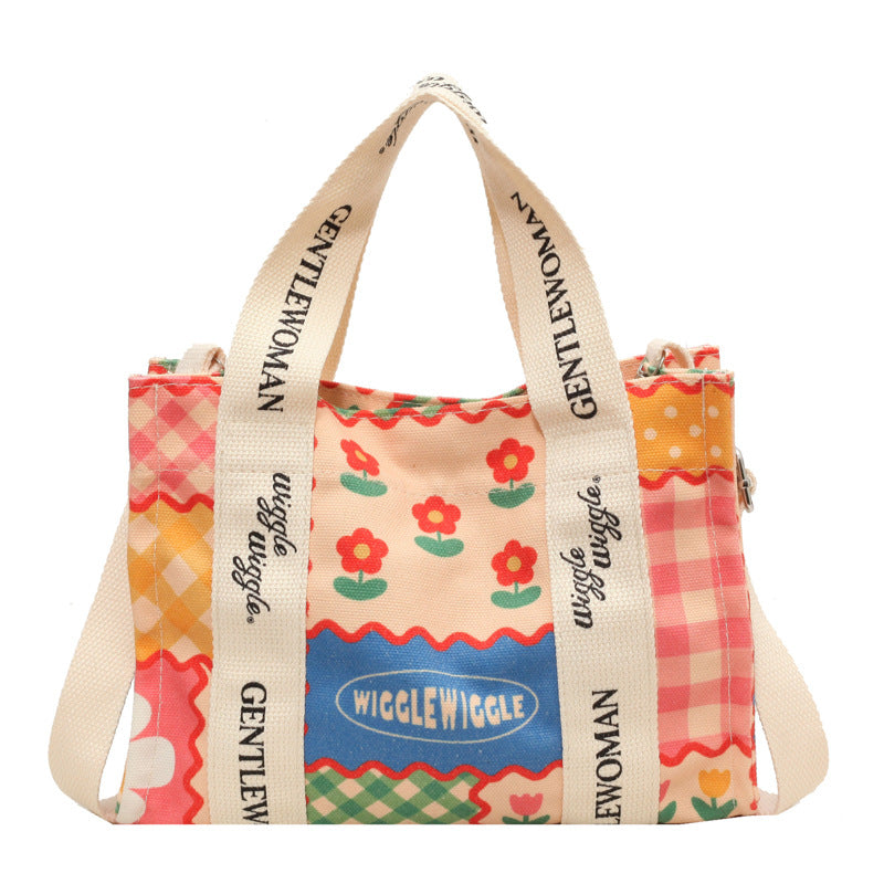 Letter Printed Canvas Bag Large Capacity Crossbody Ladies