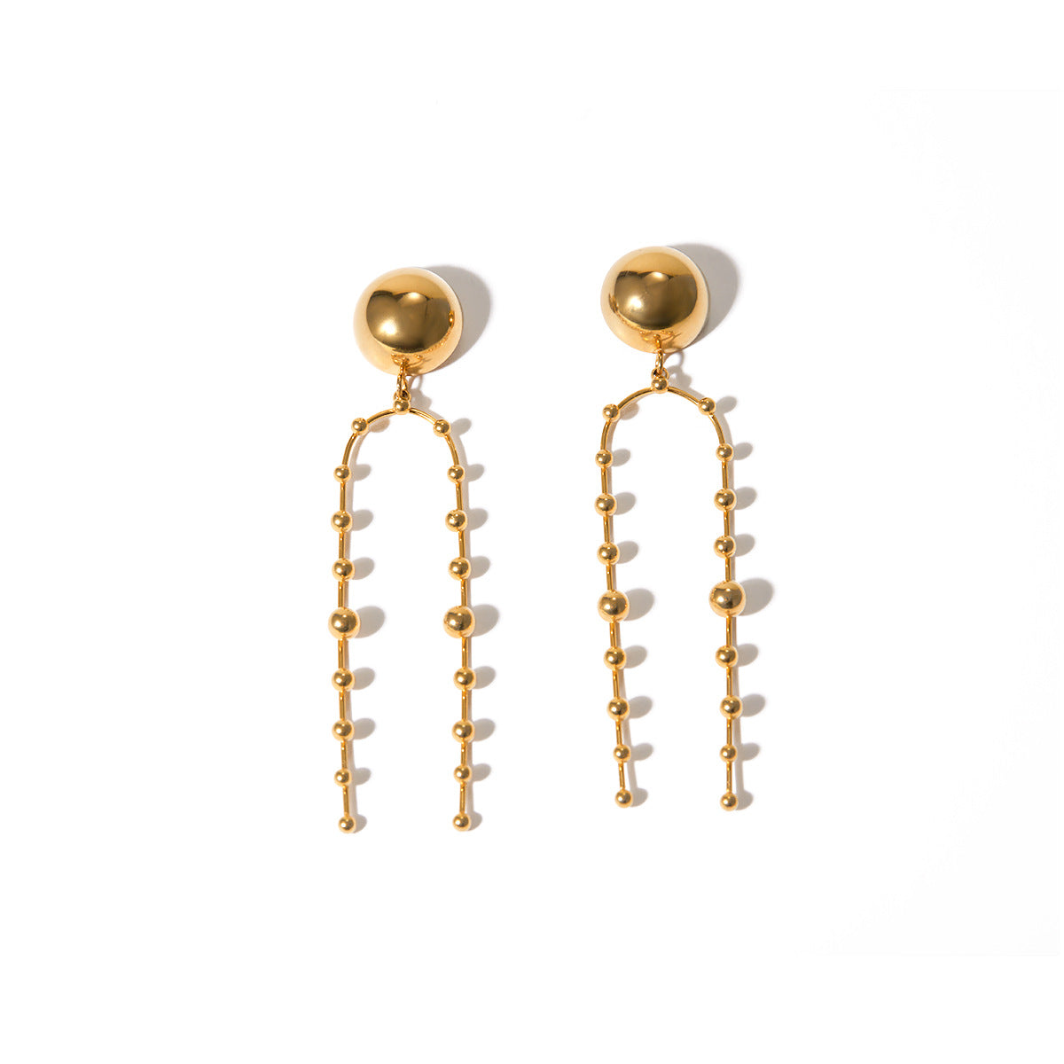 18k Gold Stainless Steel Hemispherical Bead Pendant Earrings