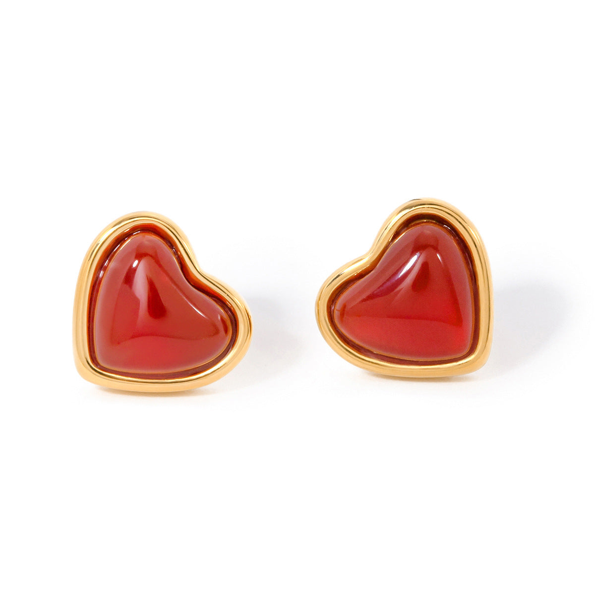 Pendientes de corazón rojo con incrustaciones de geometría minimalista para mujer
