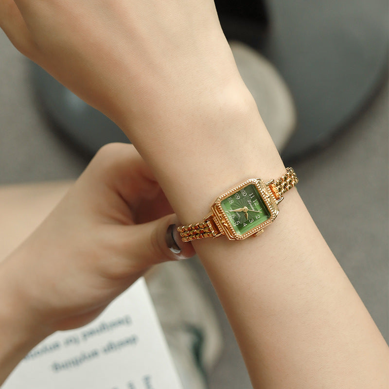 Reloj cuadrado de antigüedad media con tiras de cobre para mujer